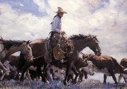 W.H.D. Koerner The Stood There Watching Him Move Across the Range,Leading His Pack Horse oil on canvas